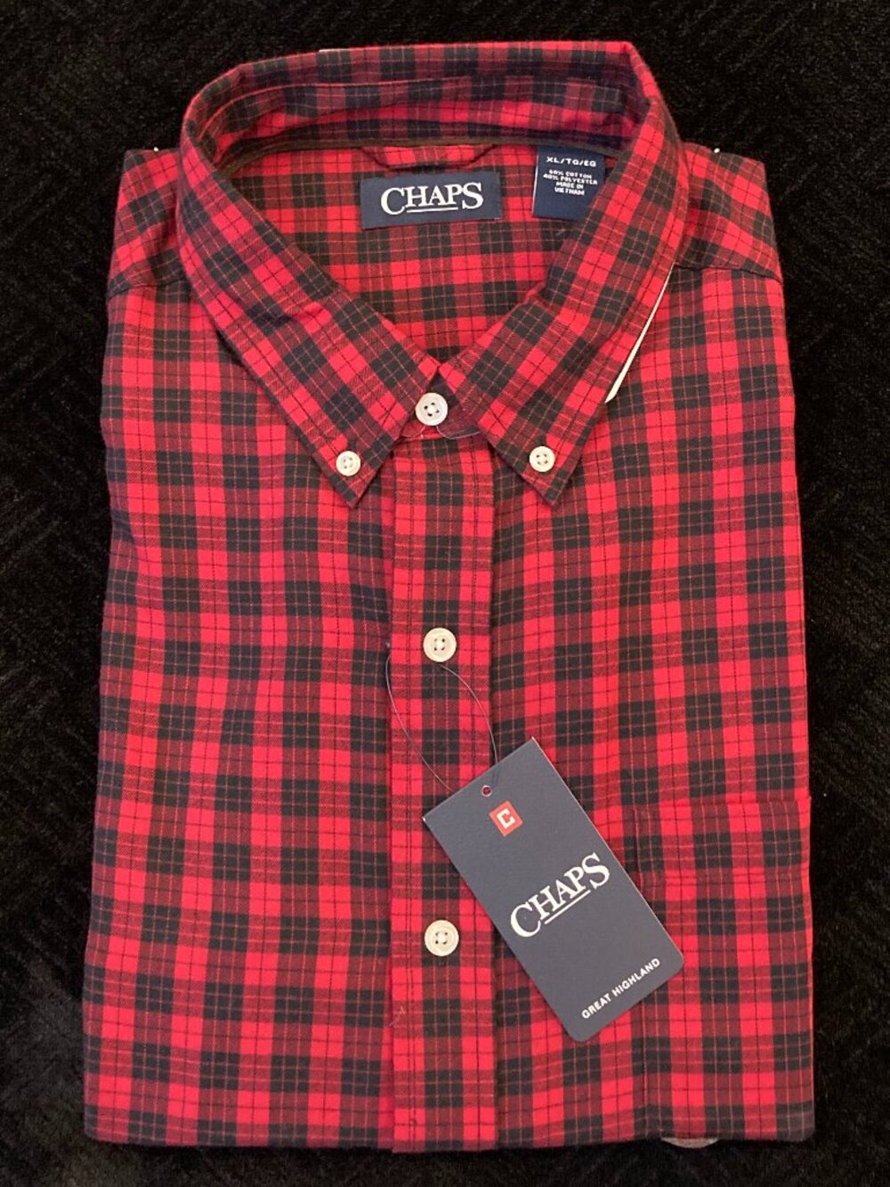 Chaps New Mens XL Red Plaid Flannel Long Sleeve Button Down Lead Table Red NWT
